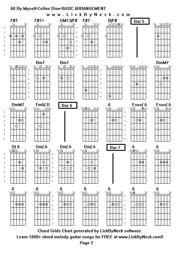 Chord Grids Chart of chord melody fingerstyle guitar song-All By Myself-Celine Dion-BASIC ARRANGEMENT,generated by LickByNeck software.